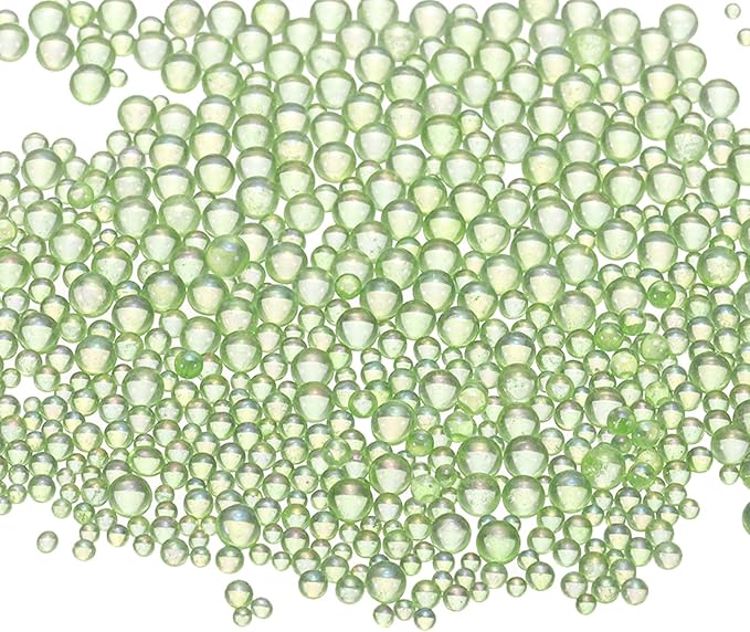 Iridescent Glass Tiny Bubble Beads, 0.4-3mm 10g No Hole Micro Mini Round Light Green Water Droplets Beads - Applications: for Resin Filler, Nail Art, Dollhouse Bath Tub