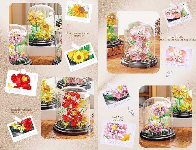 Spring Blossoms Home Bouquets Dust Cover Set Building Toy Creative Assembly Bonsai Tree, Ideal for Valentine's Anniversaries Birthday