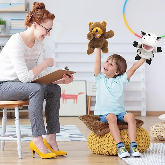 Hand Puppets Bear Puppet,10" Animal Hand Puppets for Kids, Hand Puppet for Toddlers 1-3 and Kids with Movable Mouth,Sloth Stuffed Animal Plush Puppets Toy Gift for Interactive Storytelling