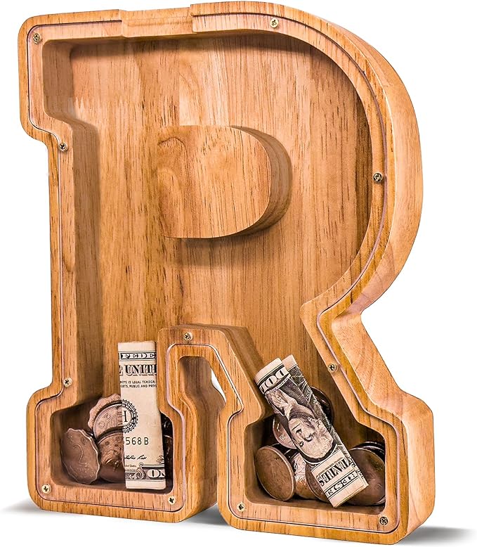 Wooden Letter Piggy Bank for Kids Larger Letter Piggy Bank for Boys and Girls Personalized Piggy Bank Initial Coin Bank Wood Kids Money Bank for Birthday and Festival