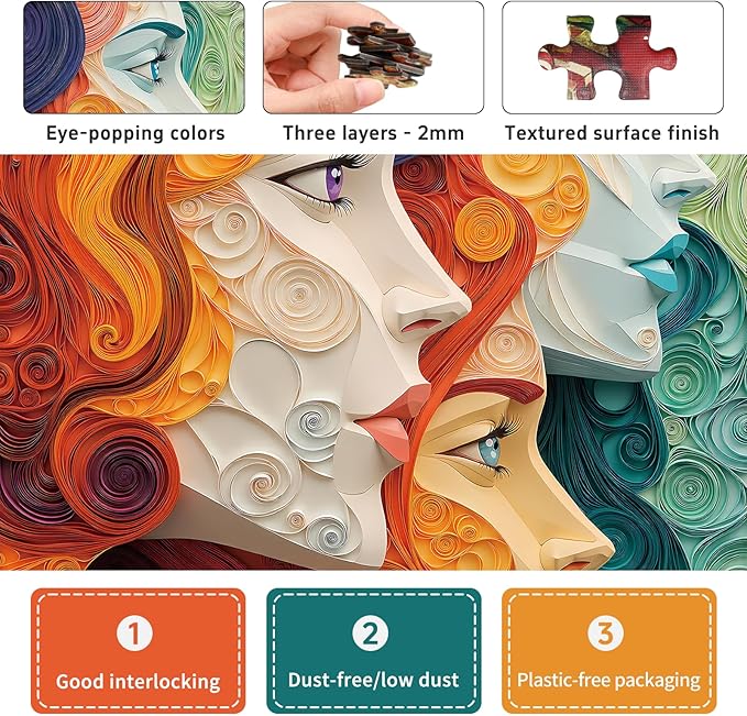 Vibrant Female Portrait Jigsaw Puzzles for Adults 1000 Pieces, Difficult Puzzles Perfect for Game Night, Great Gift Idea, Size 26.65 x 19.25 in