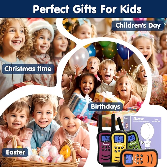QUOLIX Walkie Talkies for Kids 3 Pack, Rechargeable Kids Walkie Talkies Toy for 3-12 YrO Boys, Long Range Walkie Talkie with 22 Channels & Flashlight Birthday Gifts for Kid‘s Outdoor Adventure