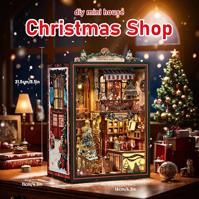 Domigard Book Nook Kit - DIY Miniature House Kit Bookshelf Decor 3D Wooden Dollhouses for Adults Teens LED Book Nook Kits for Adults Unique Birthday Christmas Gift for Family and Friends
