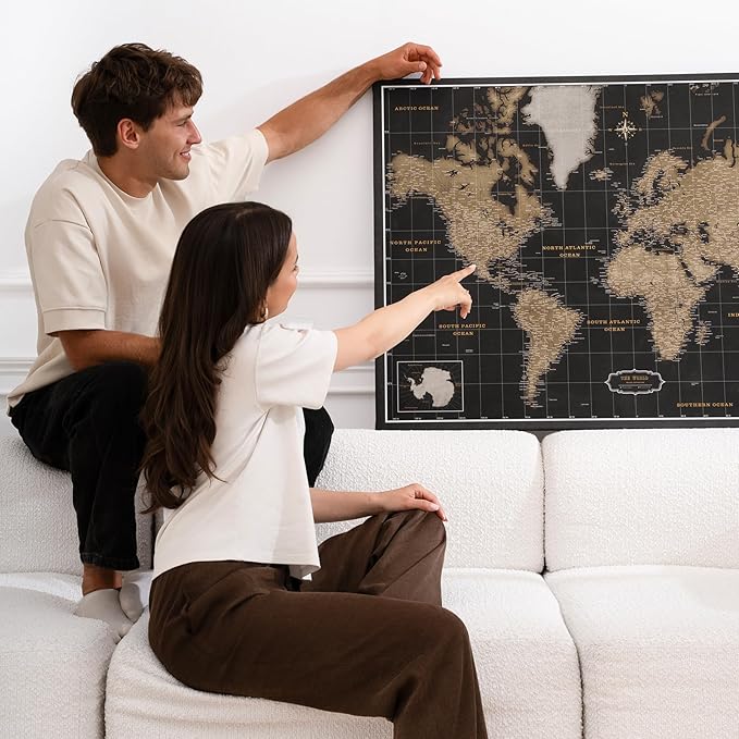 Canvas World Map with Cork Pin Board - English Lettering - Decorative Wall Decoration for All Rooms - Canvas Pictures with World Map Motif (150x100 cm, Pattern 6)