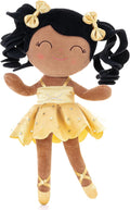 Gloveleya Baby Dolls Soft Snuggly Curly Hair Ballerina Doll First Baby Girl Gifts Plush Tanned Ballet Doll with Lace Mesh Dress Golden 14inches Ballerina Series