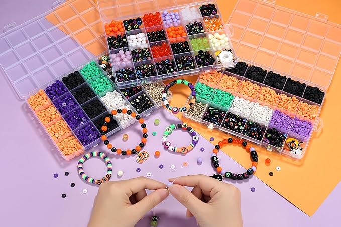 XIANNVXI 480pcs 23color Halloween Glass Beads Jewelry Making Kit Black Orange Purple White Friendship Bracelet Supplies with Halloween Pattern Beads DIY Crafts Kit