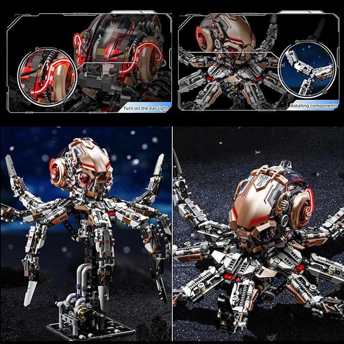 Mechanical Octopus Building Set for Adults with Motor Set - 1900 Pcs,Sea Animal Model Toy Compatible with Lego Octopus,Static and Dynamic Octopuses That Can Be Manually and Automatically Controlled