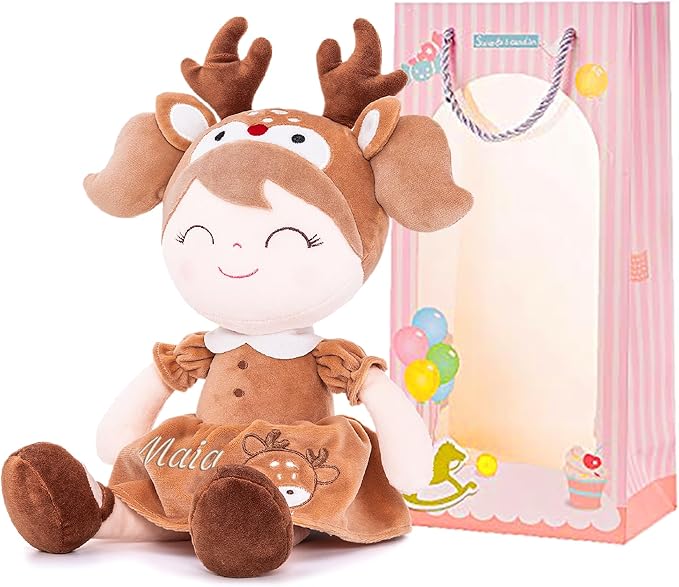 Gloveleya Personalized Doll with Embroidered Name - Brown Deer Custom Plush Doll for Girls Cute Plush Doll Customized Gift - Muñecas de Trapo Personalizadas para Niñas