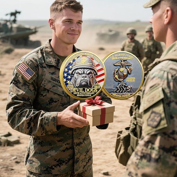 USMC 250th Anniversary Challenge Coin – Double-Sided Marine Corps Commemorative with Bulldog & Iwo Jima – Military Gift for Veterans & Collectors (2PCS)