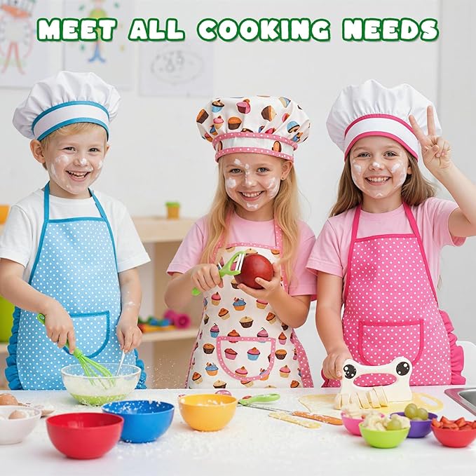 LovesTown 18PCS Kids Kitchen Playset, Kids Cutting Board and Knife Set Toddler Cooking and Baking Toys with Peeler Cutters Homeschool Esstentials