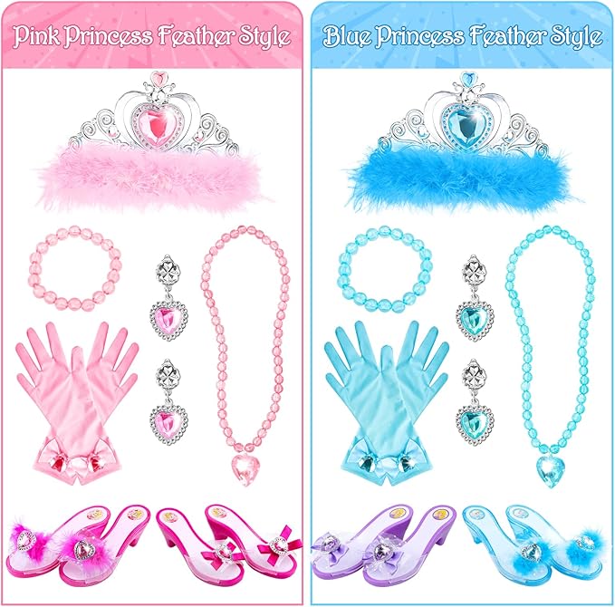 Girls Princess Dress Up Shoes and Jewelry Boutique DISHIO Upgraded Princess Shoes and Accessories with 4 Pair of Princess Play Shoes and Jewelry Set for Toddlers Little Girls Aged 3 4 5 6