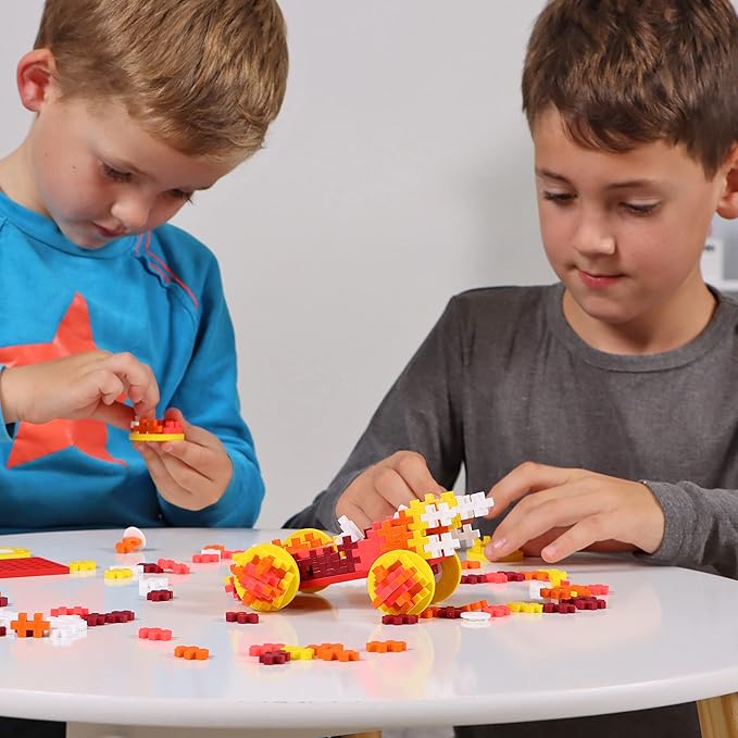 PLUS PLUS Color Cars Tube, Car Building Block Kit, 3D Puzzle Stem Toy Set for Kids, 200 Mini Interlocking Pieces - Fire