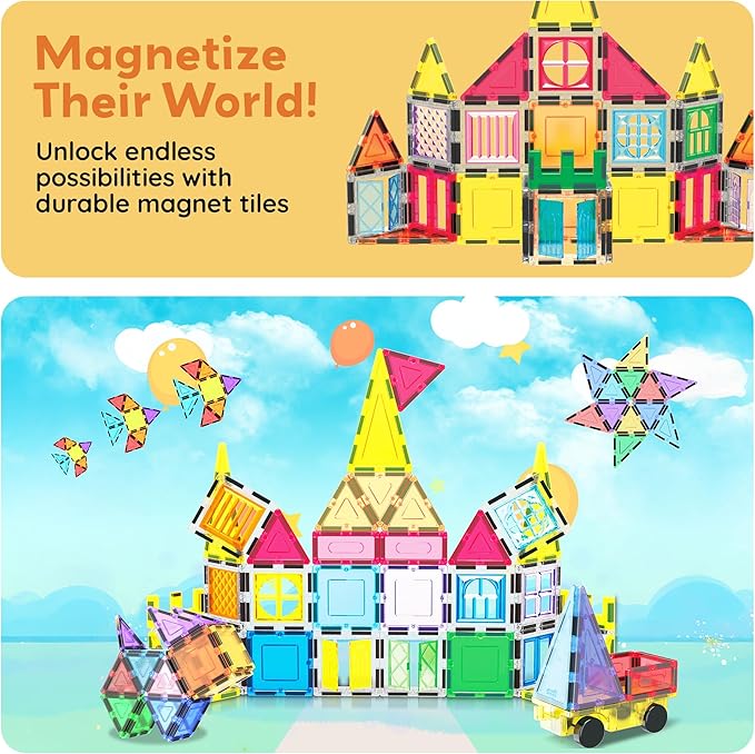 PicassoTiles Magnetic Toys Panda & Monkey Parents Set Magnet Tile Block Compatible Add-Ons Expansion Pack with Panda, Cub, Monkey and Baby Monkeys Learning Educational Toddler Sensory Play Toy Ages 3+