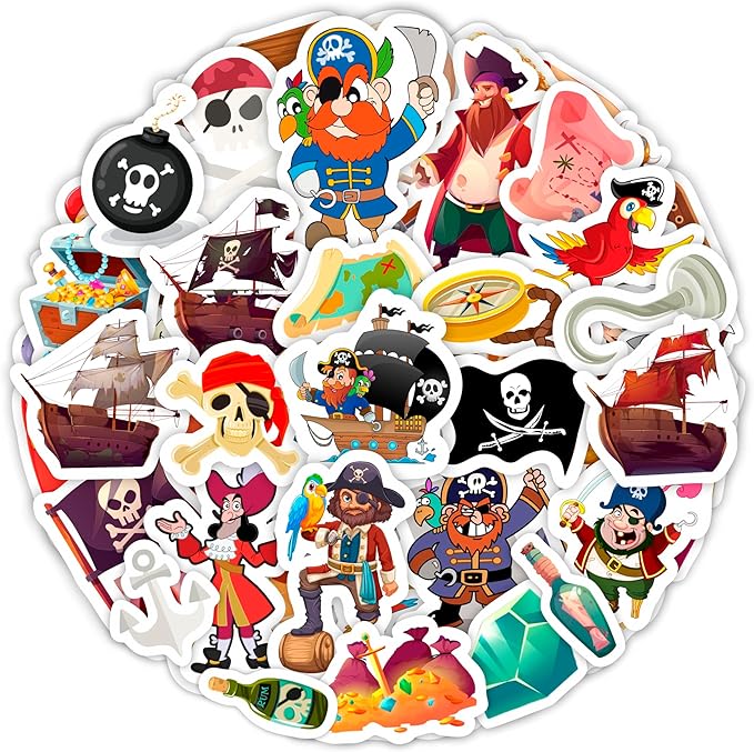 BulbaCraft 100Pcs Pirate Stickers, Skull and Crossbones Stickers, Pirate Party Favors, Gifts for Women & Men