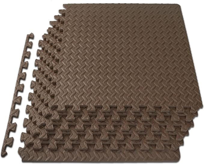 ProsourceFit Puzzle Exercise Mat ½ in, EVA Interlocking Foam Floor Tiles for Home Gym, Mat for Home Workout Equipment, Floor Padding for Kids, Brown, 24 in x 24 in x ½ in, 24 Sq Ft - 6 Tiles
