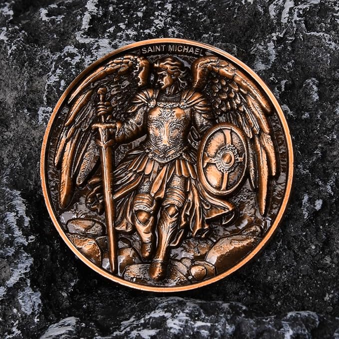 Saint Michael Archangel Protection Coin – 1.57-Inch Double-Sided Zinc Alloy Collectible with Antique Finish, Featuring Saint Michael Prayer Christian Challenge Coin