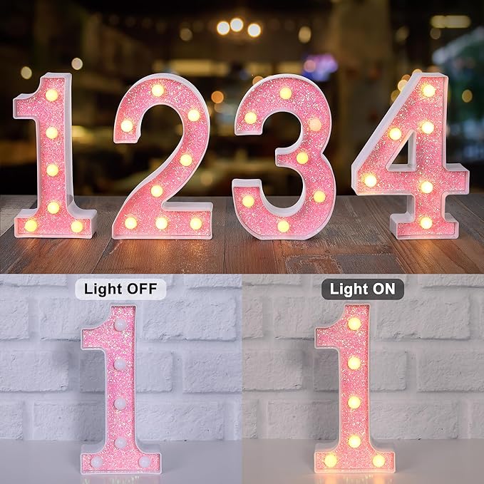 Foaky Pink Light up Letters，Pink Party Decorations,Girls Room Decor,Glitter Marquee Numbers,Alphabet Letter Sign for Night Light Birthday Party Girls Gifts, Home Bar Decoration (0)