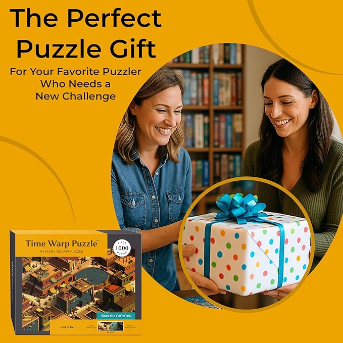Time Warp Puzzle Mystery Jigsaw Puzzle 1000 Pieces for Adults Day Night Series - A Challenging, Difficult, Picture Changing Puzzle to Solve 26.625 x 19.25 in (Rock The Cat's Paw)