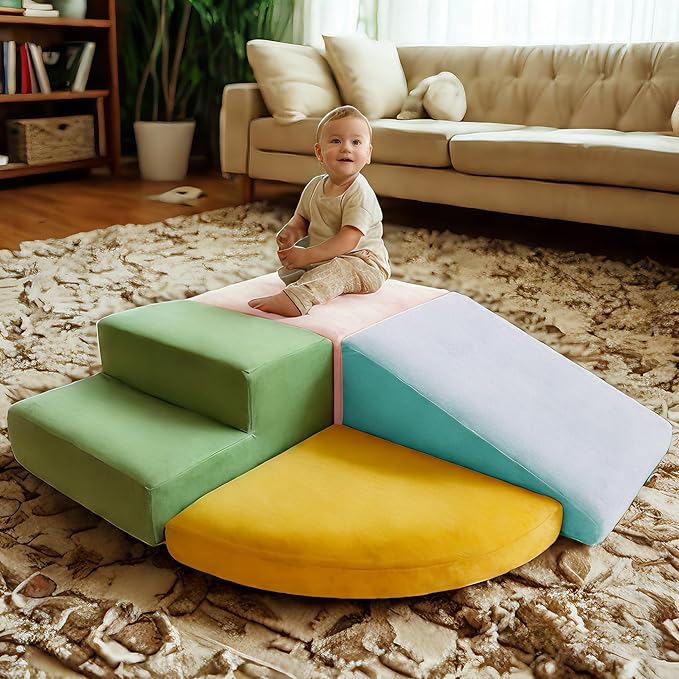 TOLEAD Large Baby Climbing Blocks 4pcs Climbing Toys for Toddlers - Ultra High Density Soft Foam Play Gym Equipment Easy Wash for Indoor Nursery