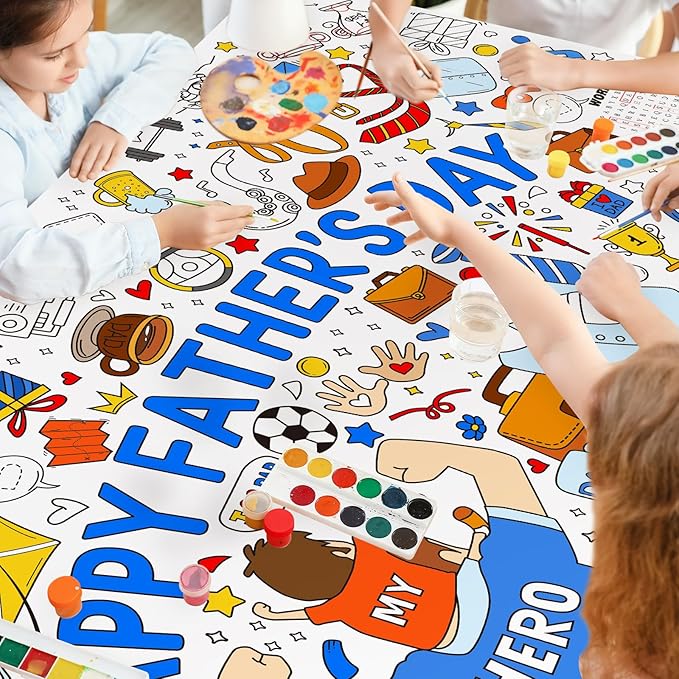 Gatherfun Father's Day Themed Activity Poster/Table Cover - 72" x 31.5" Wall Art for Classroom Wall, School Parties, Happy Father's Day Decorations