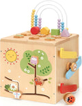 9-in-1 Wooden Activity Cube Baby Busy Board, Montessori Toys for Toddler Play Activity Center, Early Educational Toys with Shape Sorter, Abacus & Gear Toy, Sensory Gifts for Boys Girls