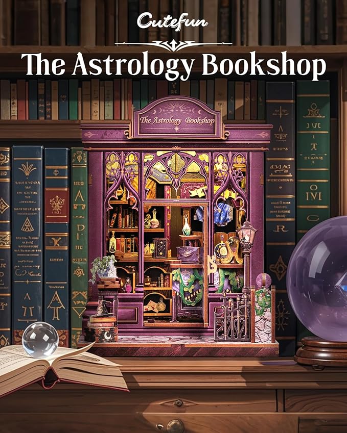 Cutefun Book Nook Kit - DIY Miniature Dollhouse Booknook Kit for Adults and Teens, Tiny House Bookshelf Insert Decor with LED Light, Gifts for Family and Friends (The Astrology Bookshop)