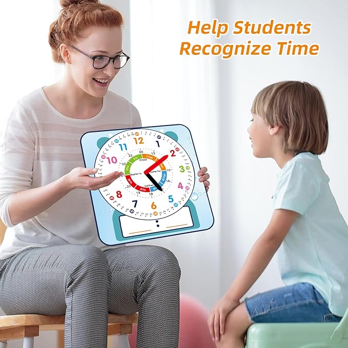 2 Pack Magnetic Writable Dry Erase Teaching Clock with Pen, Large 12" Teaching Demonstration Clock for Kids Learning Time with Cute Style for Home School Classroom Supplies(12" x 11")