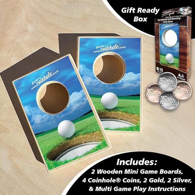 Coinhole Desktop Coin Bouncing Party Game Set | Tabletop Cornhole Board Game | Small Cornhole Travel Game Includes Coins