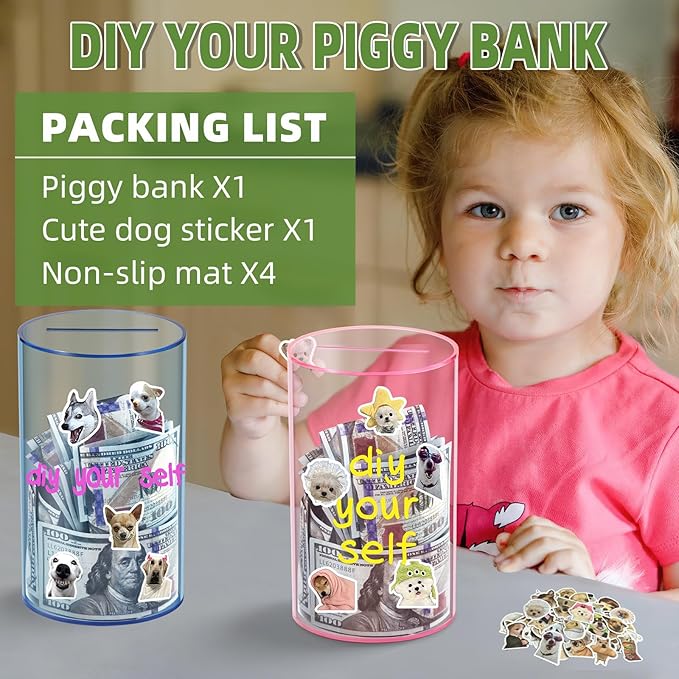 Clear Piggy Bank for Adults/Kids, Acrylic Unopenable Money Box for Cash Coin Saving, Must Break to Open, Money Saving Jar for Adults Boys Girls, Size 8" H x 5" Diameter(Blue)