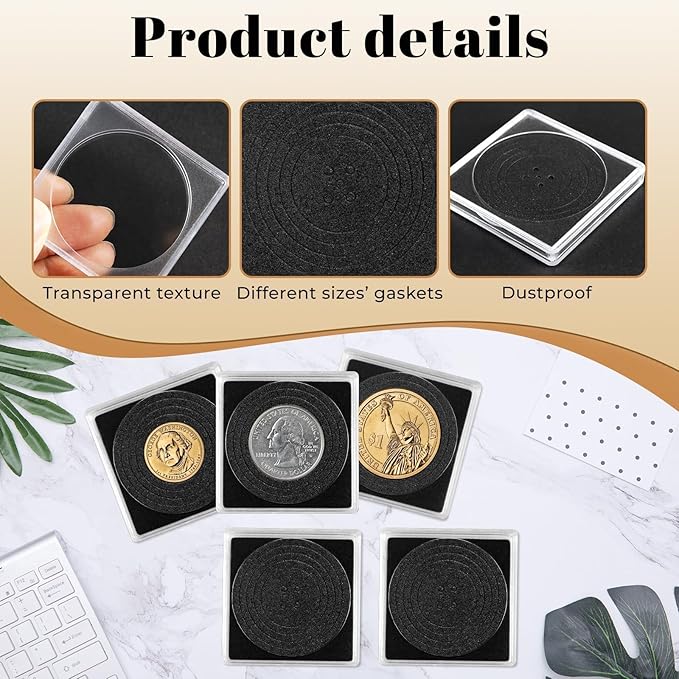 80 Pcs Adjustable Acrylic Coin Collection Cases with Sponges, Coin Snap Holder, Silver Dollar Protection Cases for Collectors, Coin Dollar Collection Supplies(20mm-40mm)