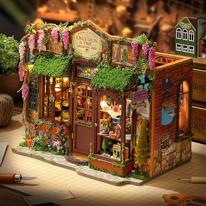 TuKIIE DIY Miniature House Kit with Furniture, 1:24 Scale Creative Room Opened & Closed Wooden Dollhouse Book Nook Plus Dust Proof for Kids Teens Adults(Dollhouse Shop)