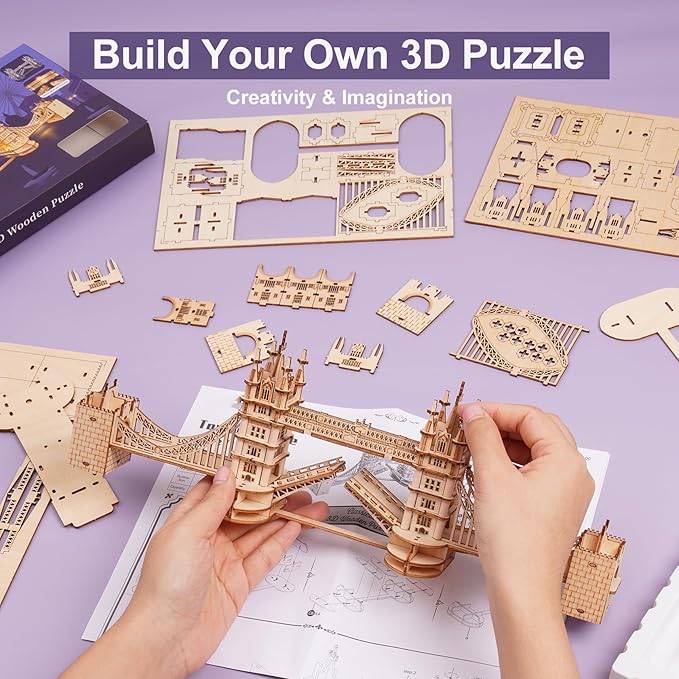 Rowood 3D Puzzles for Adults,DIY Wooden Model Kits for Adults to Build,Birthday London Tower Bridge