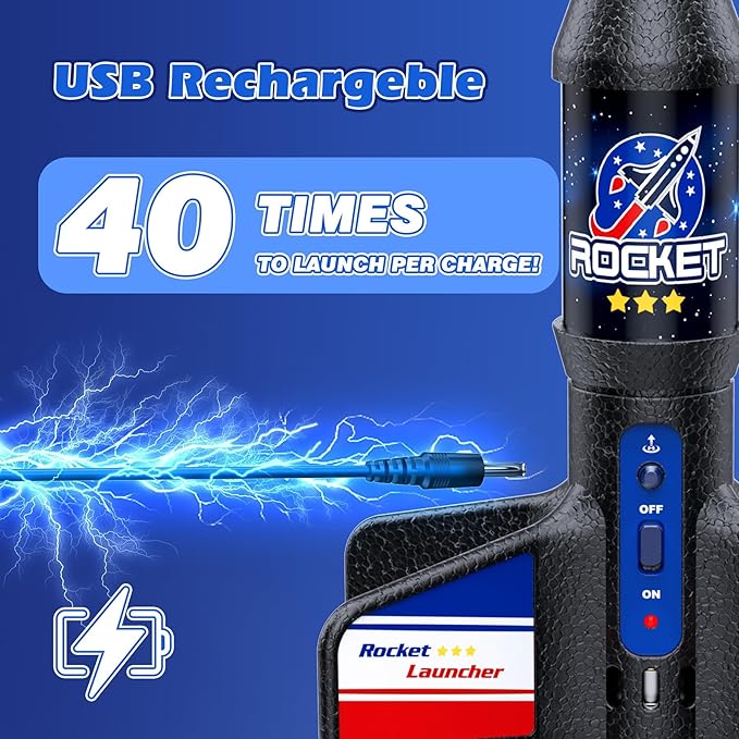 Rocket Launcher Toy for Kids,Self Launching Motorized Air Rocket with Parachute Launch Up to 200 Ft Model Toys Gifts for Boys Kids Ages 6 7 8 9 10 11 12 Classic