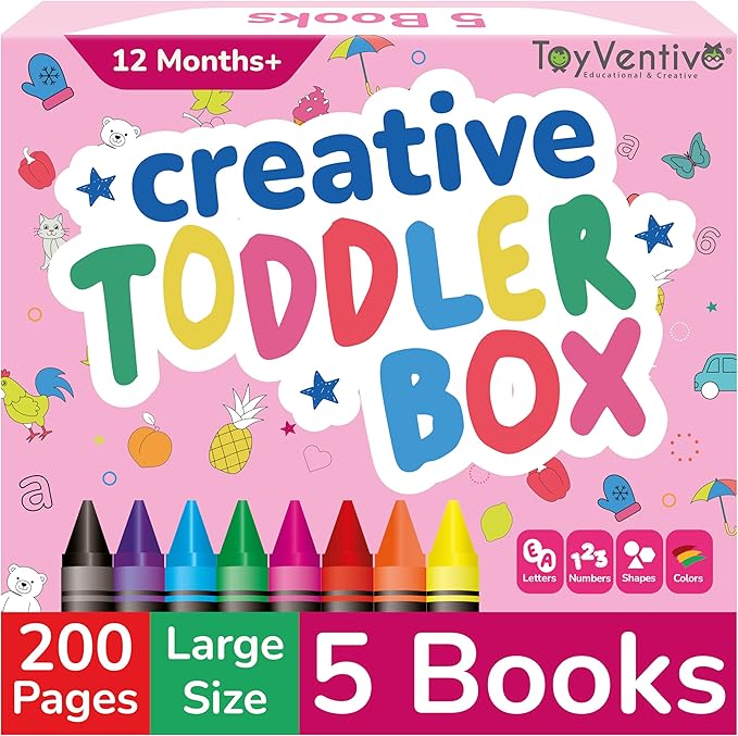 TOYVENTIVE Toddler Coloring Books & Crayons, Toys & Birthday Gifts for 1+,2,3,4 Years Old Girls, Toddlers & Preschoolers Ages One,Two,Three,Four year olds