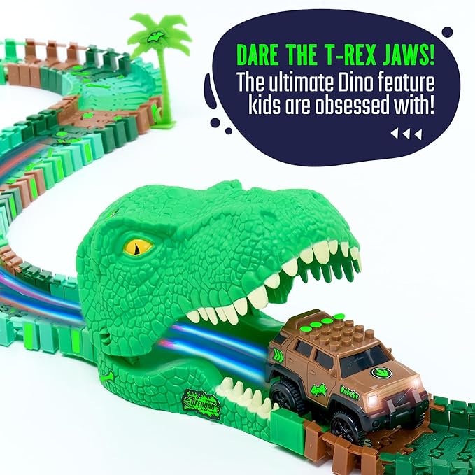 JITTERYGIT Race Track Set Glow in The Dark Track Toy for Boys & Girls Age 3, 4, 5, 6 and 7 (Dino Track Glow Loop)