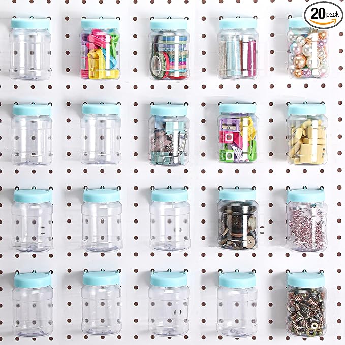 Unittype 20 Set Pegboard Organizer Accessories Peg Boards Jars with Lids Plastic Pegboards Bins Storage Containers Clear Peg Board Wall Organizer for Garage Sewing Office Home Supplies(Light Green)