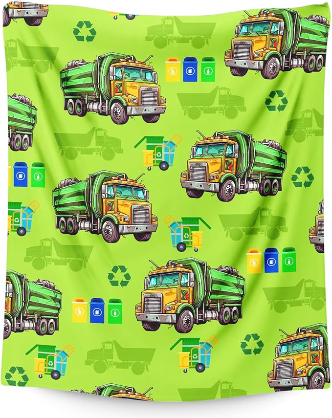 Boys Blanket Garbage Truck Throw Blankets Gift for Kids Adults Birthday. 50x60 Inches Lightweight Soft Flannel Blanket for Sofa Couch Chair Bedroom