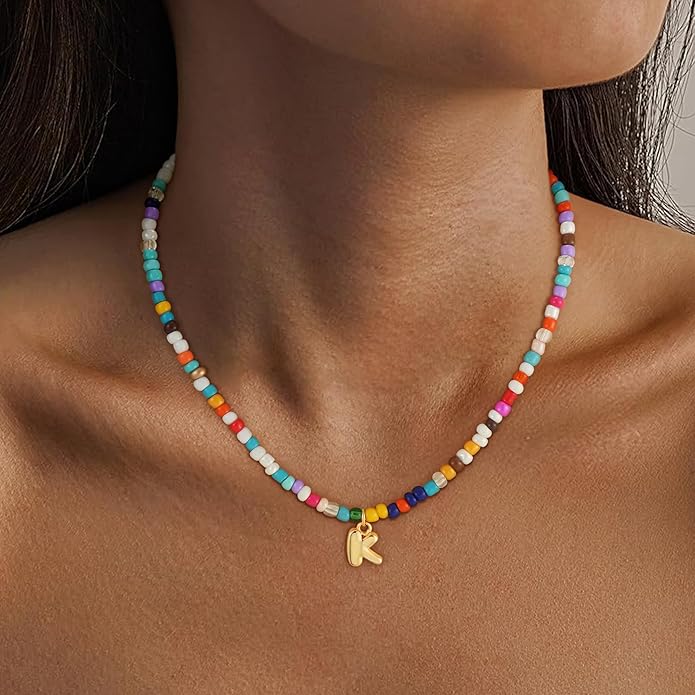 Colorful Initial Necklace for Girls Kids Women, Dainty 18K Gold Plated Bubble Initial Letter Necklace Teen Girls Gifts Trendy Stuff Birthday Gifts for 5 6 7 8 9 10 Yearl Old Girl