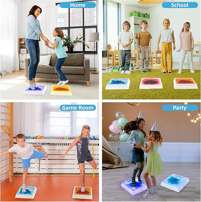 Art3d 12×12 Inch Sensory Interactive Liquid Motion Tiles for Toddlers Kids & Adult - Touch Sensitive 7 Color Changing Flooring Tile for Home Décor, Indoor & Outdoor Activities, 3-Pack