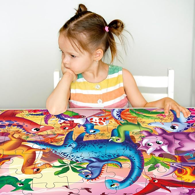 QUOKKA Giant Floor Puzzles for Kids Ages 4-6 - 2x3 Feet Extra-Thick 48 Pieces Toddler Puzzle Ages 3-5 – Dinos Educational Activity for Boys Girls – Premium Box with Sturdy Handle & Magnetic Closure