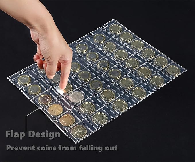 MUDOR PVC Free Coin Pages, 20-Pocket Sleeves, 5 Coin Sheets for Binders, Professional Collector Supplies