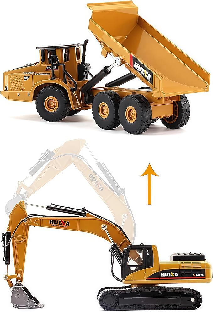 Gemini&Genius 2Pcs Construction Vehicle Toys Dump Truck and Excavator Set Heavy Metal 1/50 Scale Digger and Dumper Diecast Engineering Vehicle Toys for Kids and Decoration House