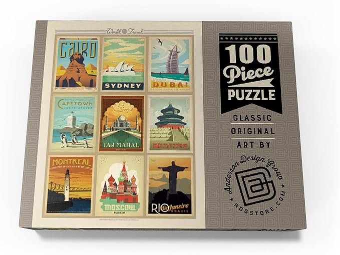 MyPuzzle World Travel, Collage, Vintage Poster - Premium 100 Piece Jigsaw Puzzle for Adults