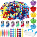 235 Pcs Jesus Sensory Bin Filler Fine Motor Toys Counting Sorting 200 Felt Pompoms 24 Mini Jesus Figures 5 Tweezers 5 Silicone Plates 1 Storage Box, for Counting Sorting Christian Gifts Fillers