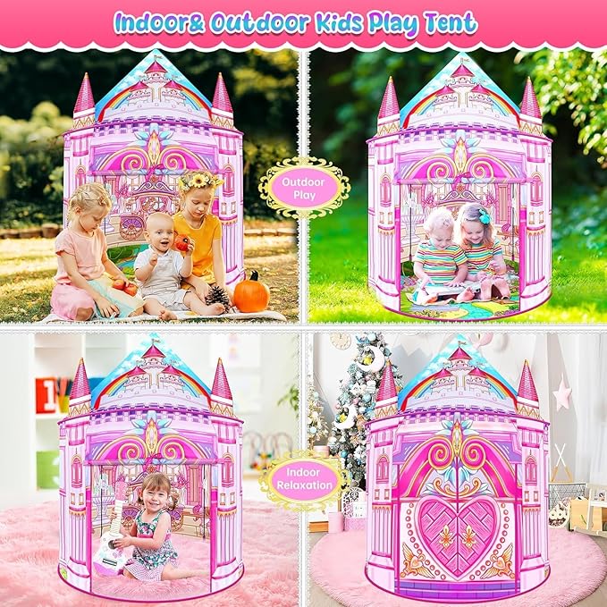 Toys for Girls,Large Kids Tent Toddler Girl Toys,Foldable Tent for Kids with Carry Bag Indoor Playhouses,Princess Toys for 3-12 Year Old Girl Castle Playhouse Unicorns Gifts for Girls