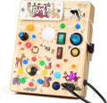 Joyreal Wooden Busy Board with LED Lights, Montessori Sensory Toys for Toddlers, Activity Fidget Board Travel Toys for Fine Motor Skills & Learning, Gifts for 1-3 Year Old Boys & Girls (Forest Theme)