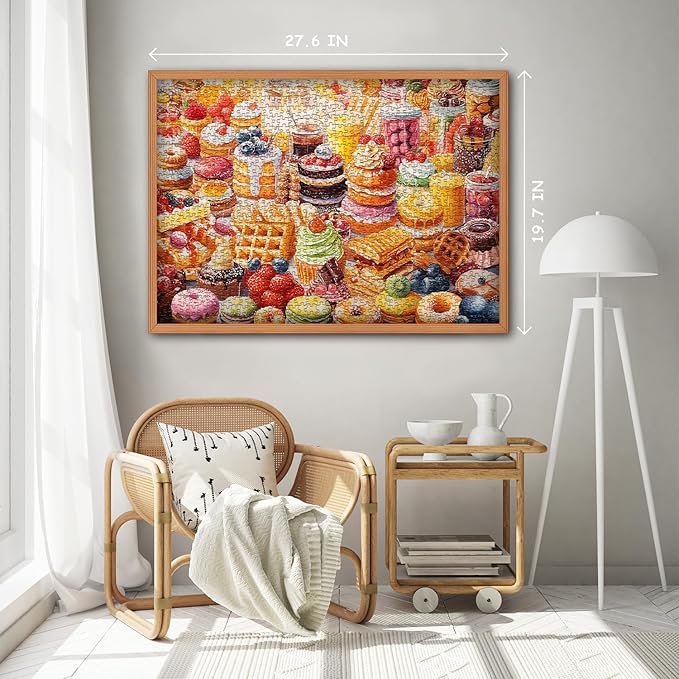 PICKFORU Food Puzzles for Adults, 1000 Pieces, Chocolate Sweet Candy Cake Donut Puzzle, Colorful Cupcakes, Challenging Difficult Hard Jigsaw Puzzle