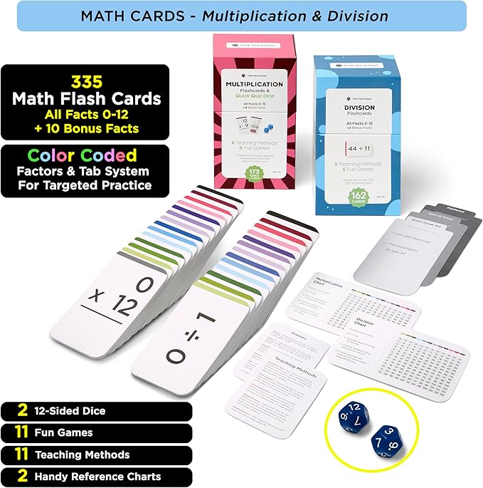 Ultimate Multiplication & Division Math Mastery Flash Cards Bundle: 711 Multiplication & Division Equations (All Facts 0-12) for Engaging 3rd-6th Grade Learning - Color-Coded, Graphic Illustrations