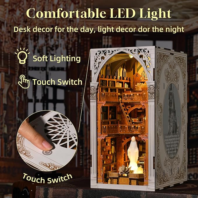 DIY Book Nook Kit, Miniature Dollhouse Booknook Kit, 3D Wooden Puzzle for Teens and Adults, Bookend Bookshelf Insert with LED Light (Public Library)