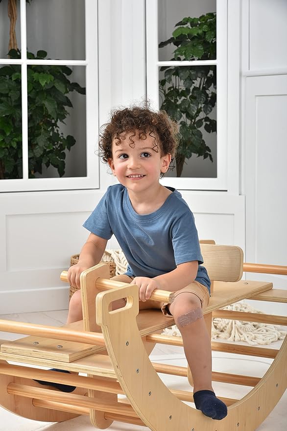 Avenlur Bailis Ultimate 3-in-1 Playset for Kids - Seesaw, Climbing Arch and Rocker - Waldorf and Montessori Climbing Toy for Children 2-6 Years - Toddler Climbing Toys (Natural)